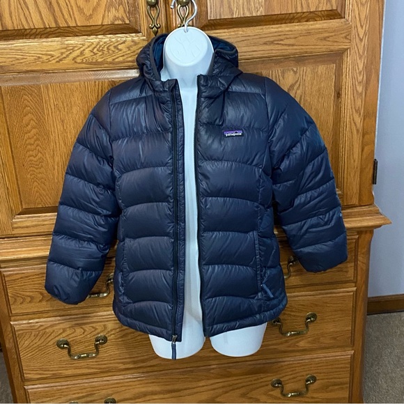 Patagonia Kids' Hi-Loft Insulated Down Sweater Hoody Navy Girls Sz